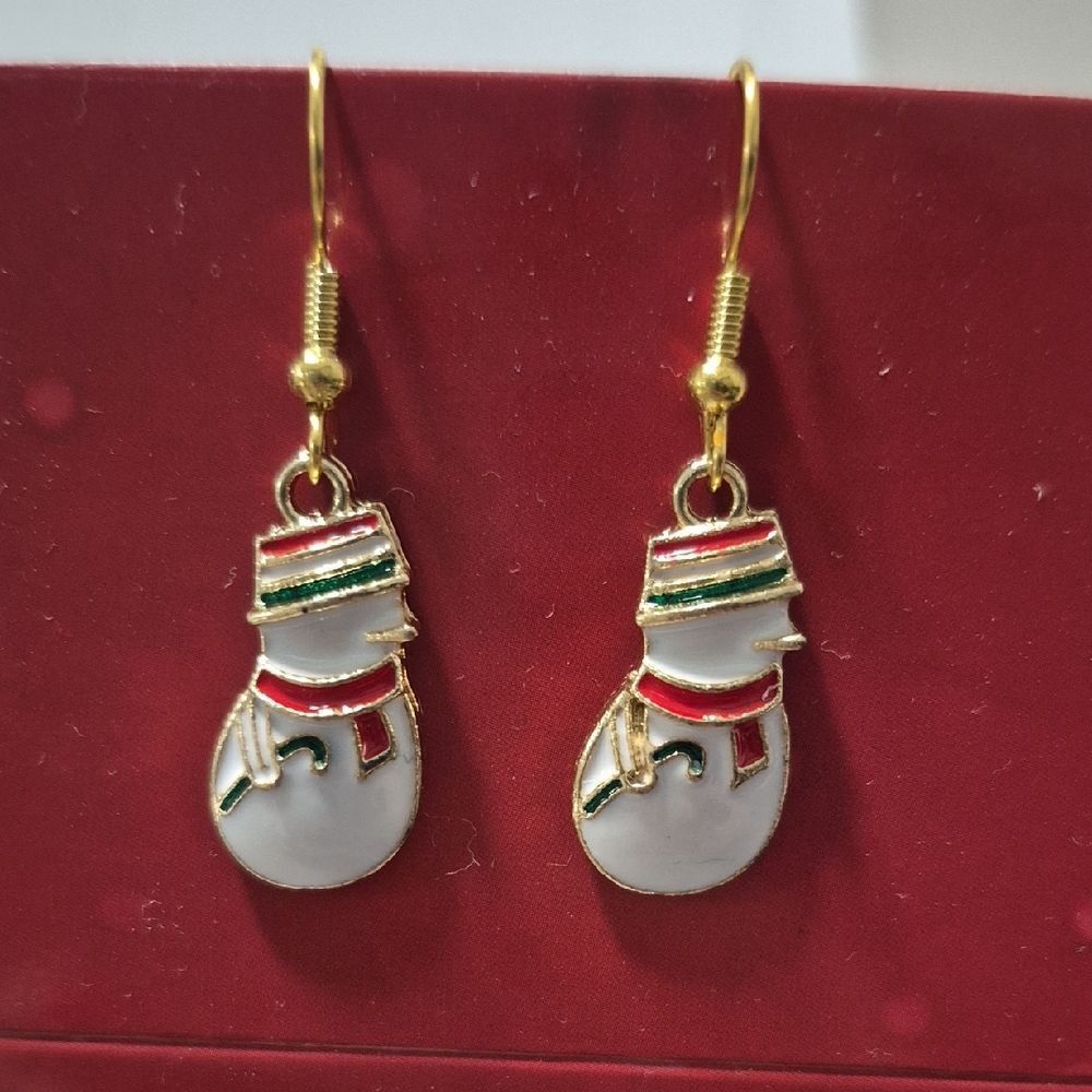 Whimsical Snowman Drop Earrings | Cute Christmas Enamel Dangles Gift for Her